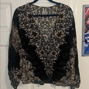Free People Black and Cream Floral Blouse